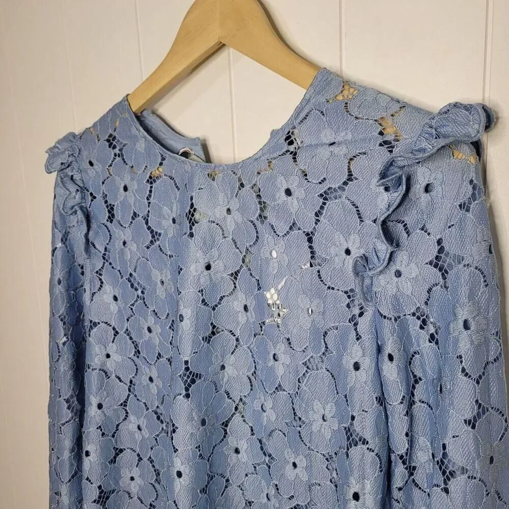 H&M Divided Top Women's 6 Blue Cropped Crochet Lace Coquette Fairy Boho New